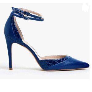 FOWT Navy Ankle Strap Pointy Toe High Heel D’orsay Double Slim Straps Pump